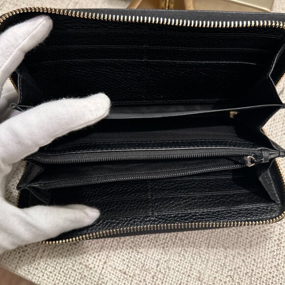 Gucci Black Pebbled Calfskin Fringe Tassel Soho Zip Around Continental Wallet - Picture 6 of 9